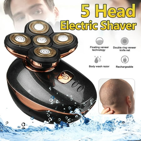 5 Shaving Heads Men's Electric Shaver Men Bald Head Three-Dimensional Rotating Shaver Beard Razor Hair Grooming Trimmer Wet & Dry Shaver USB Power charger (Best Shaver For Black Bald Head)