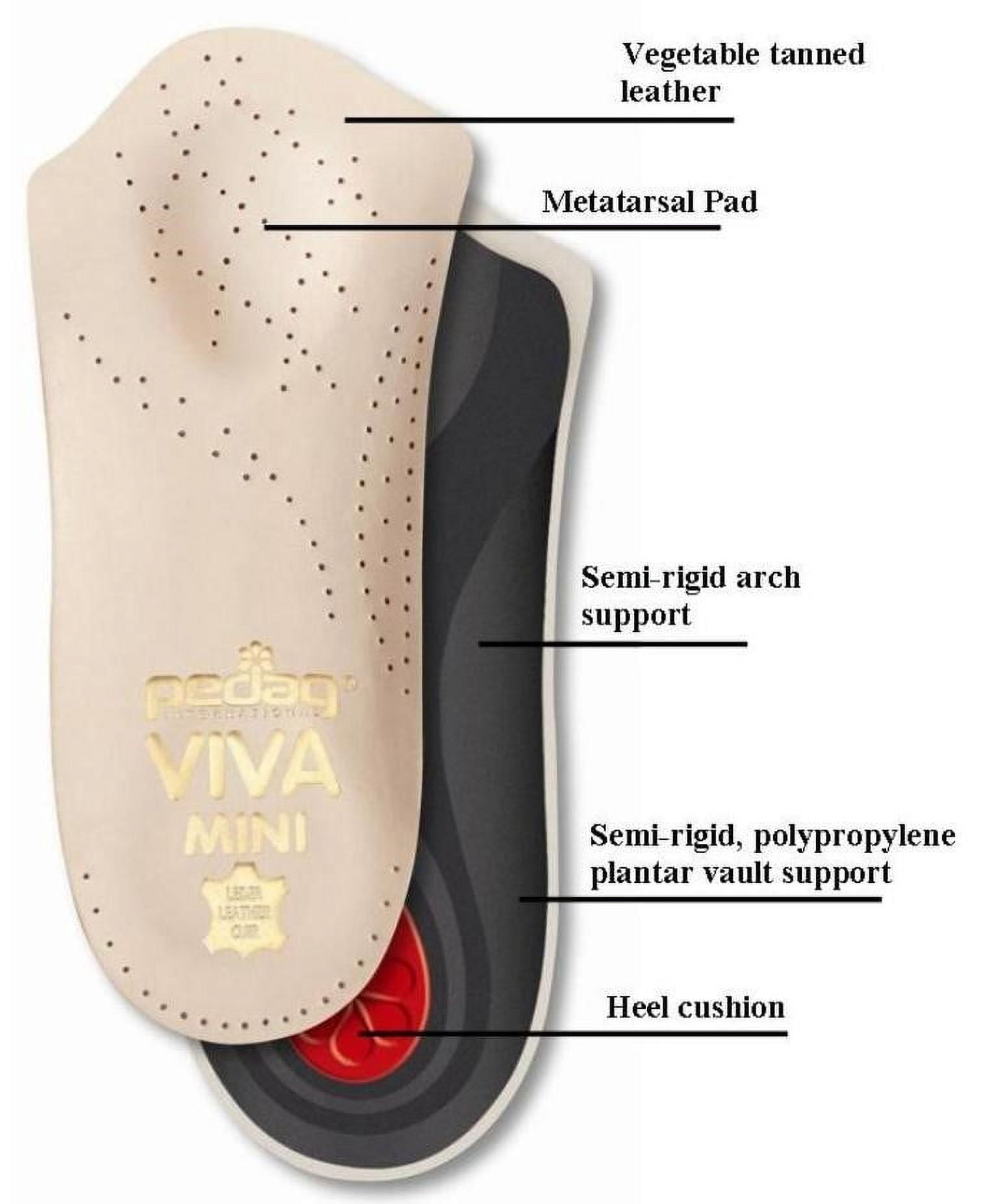 pedagÃÂ® VIVA MINI 3/4 Ultra Thin Leather Orthotic with Semi-Rigid Arch Support, Metatarsal & Heel Pad, Tan, L8