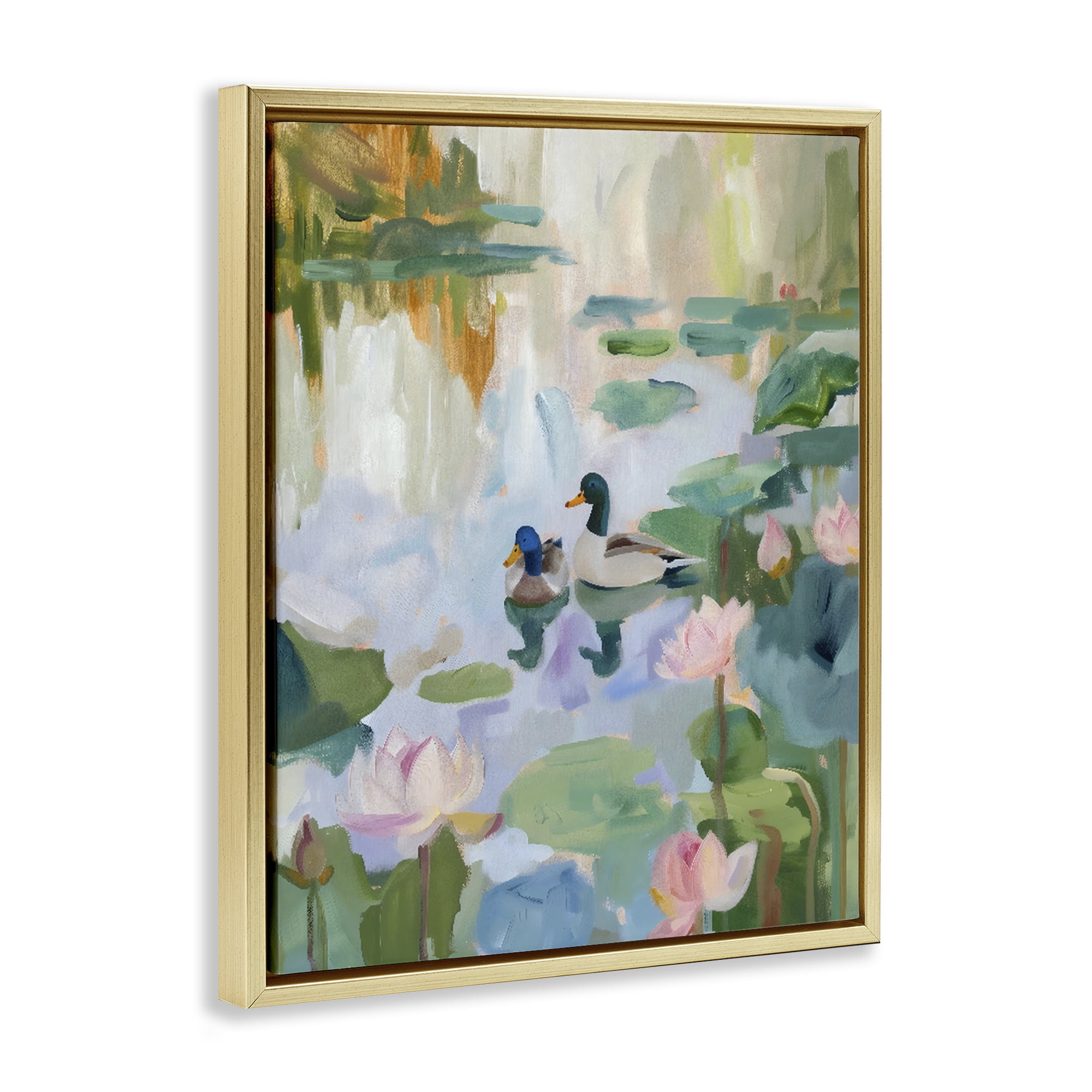 Stupell Industries Duck Pond During Tranquil Morning Gold Framed Floater Canvas Wall Art, design by The Prints Vibe