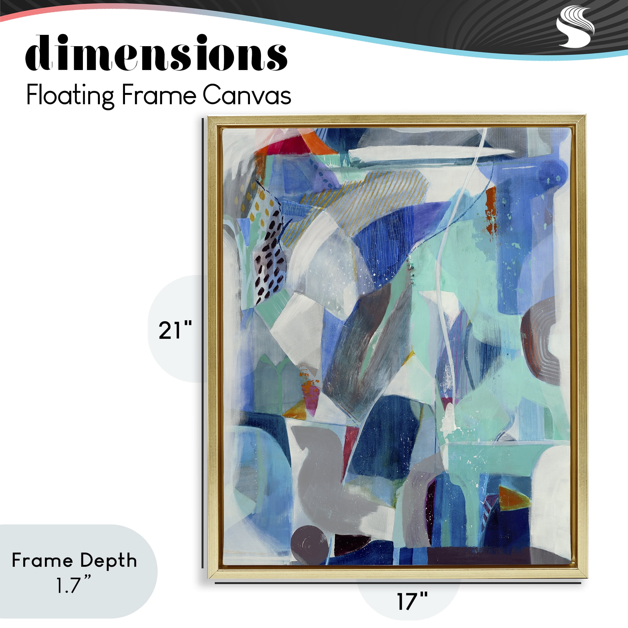 Stupell Industries Complex Blue Layers Gold Framed Floater Canvas Wall Art, design by Jill Martin