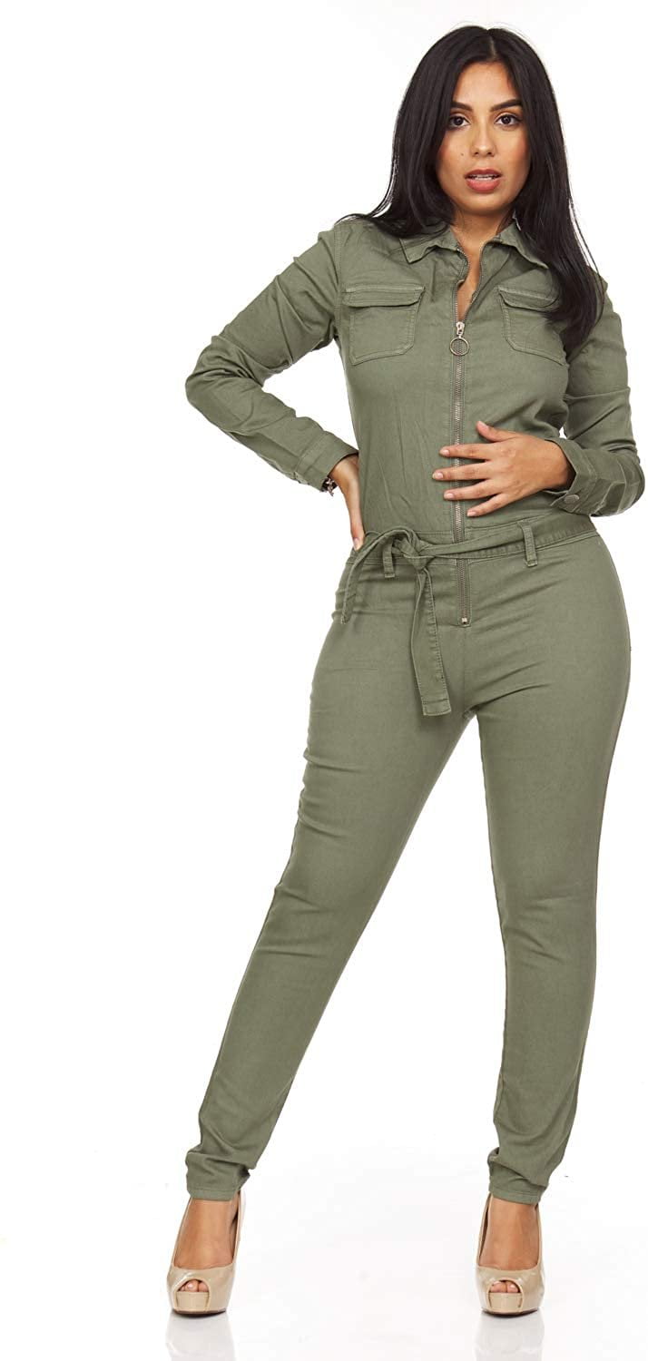 olive green denim jumpsuit