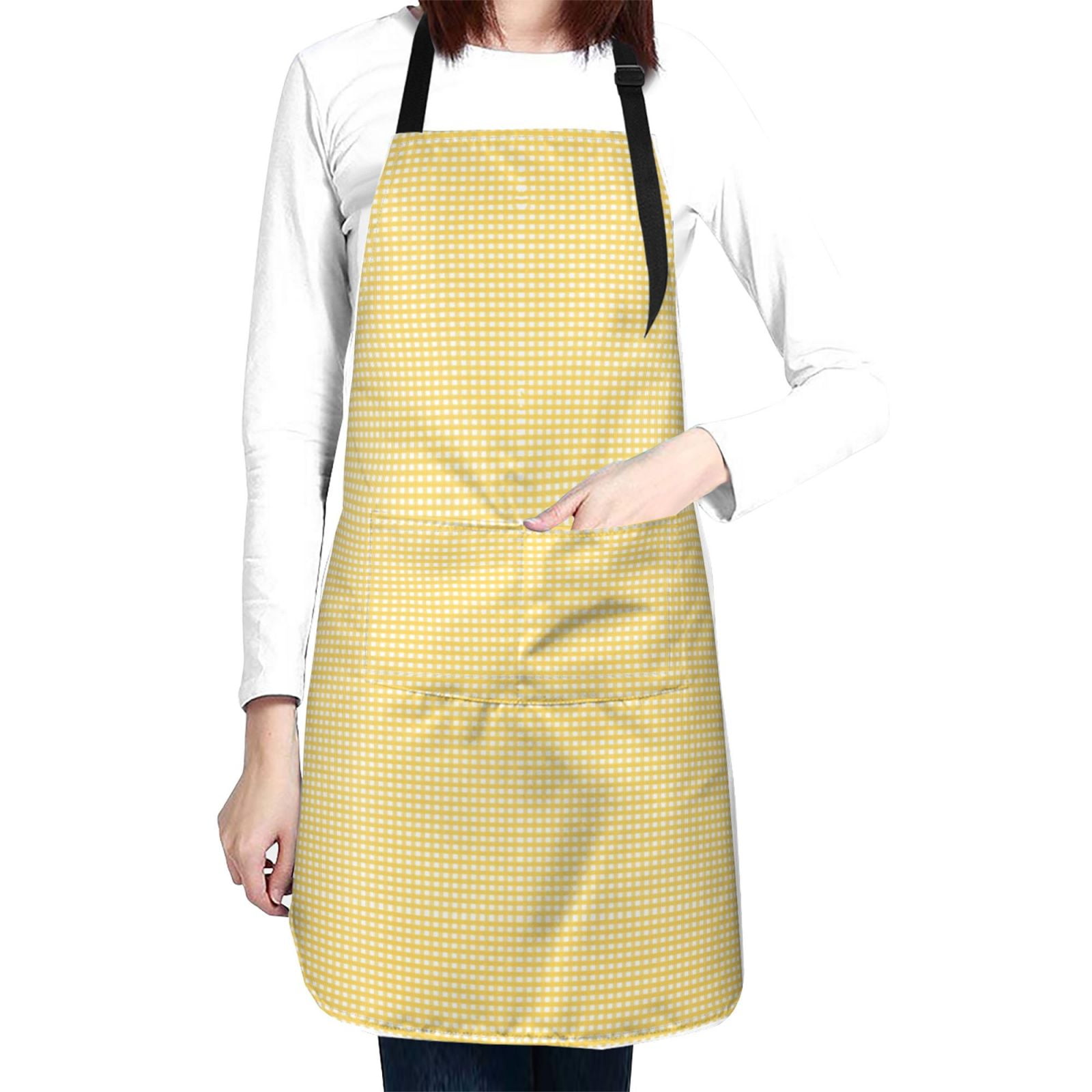 Kdxio Yellow Gingham Apron with Pockets Adjustable Kitchen Aprons for Men Women Waterproof Aprons for Cooking,Drawing,Crafting, Baking Household Cleaning