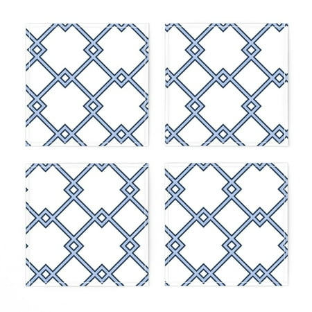 

Linen Cotton Canvas Cocktail Napkins (Set of 4) - Lattice Sky Navy Blue Trellis Classic Home Spring Geometric Look Print Cloth Cocktail Napkins by Spoonflower
