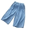 thumbnail image 3 of Pantalones largos de verano para niñas, finos, anchos, informales, versátiles, de seda de hielo, de mezclilla, sueltos, recortados, pantalones de poliéster para niños, 3 of 5