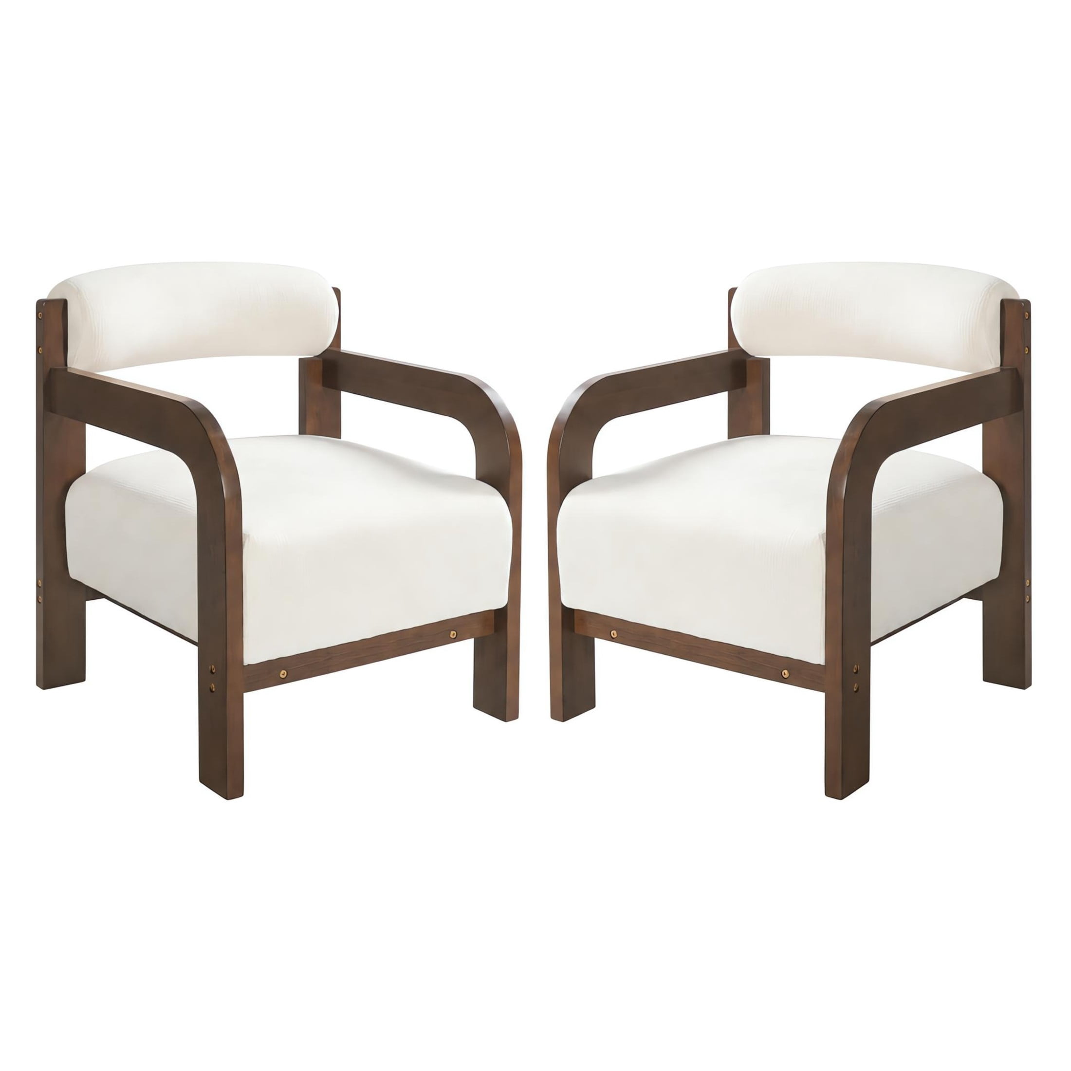Christopher Knight Home Modern Upholstered Accent Chair, Curved Wood Arms with Thick Cushion, Cream, Set of 2