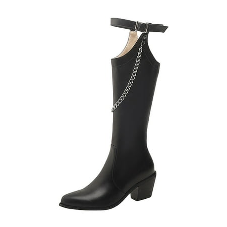 GHSOHS Cowboy Boots for Women Knee High Boots Womens Ankle Boots Cowgirl Boots Knee Long Boots Thick High Heels Over Knee Pleated Suede Long Boots Comfort Rain Boots Dress Shoes Hiking Boots Size 39