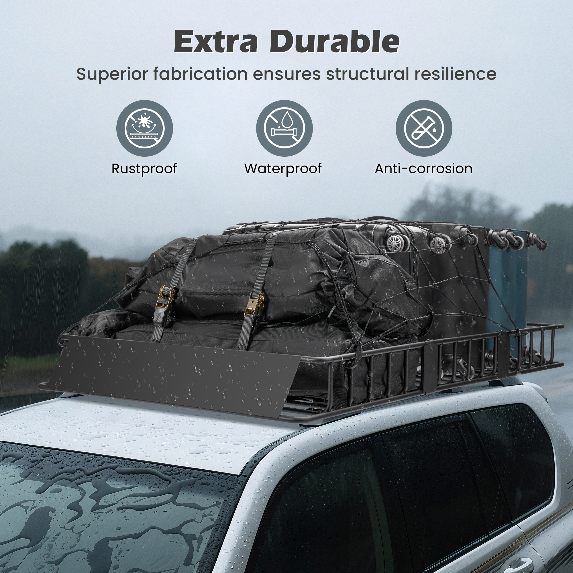 Naipo Roof Rack Cargo Basket,250 lb,64"x39"x6"Roof Luggage Holder Rack with Extension 4 U-Bolts for SUV/MPV,Camping