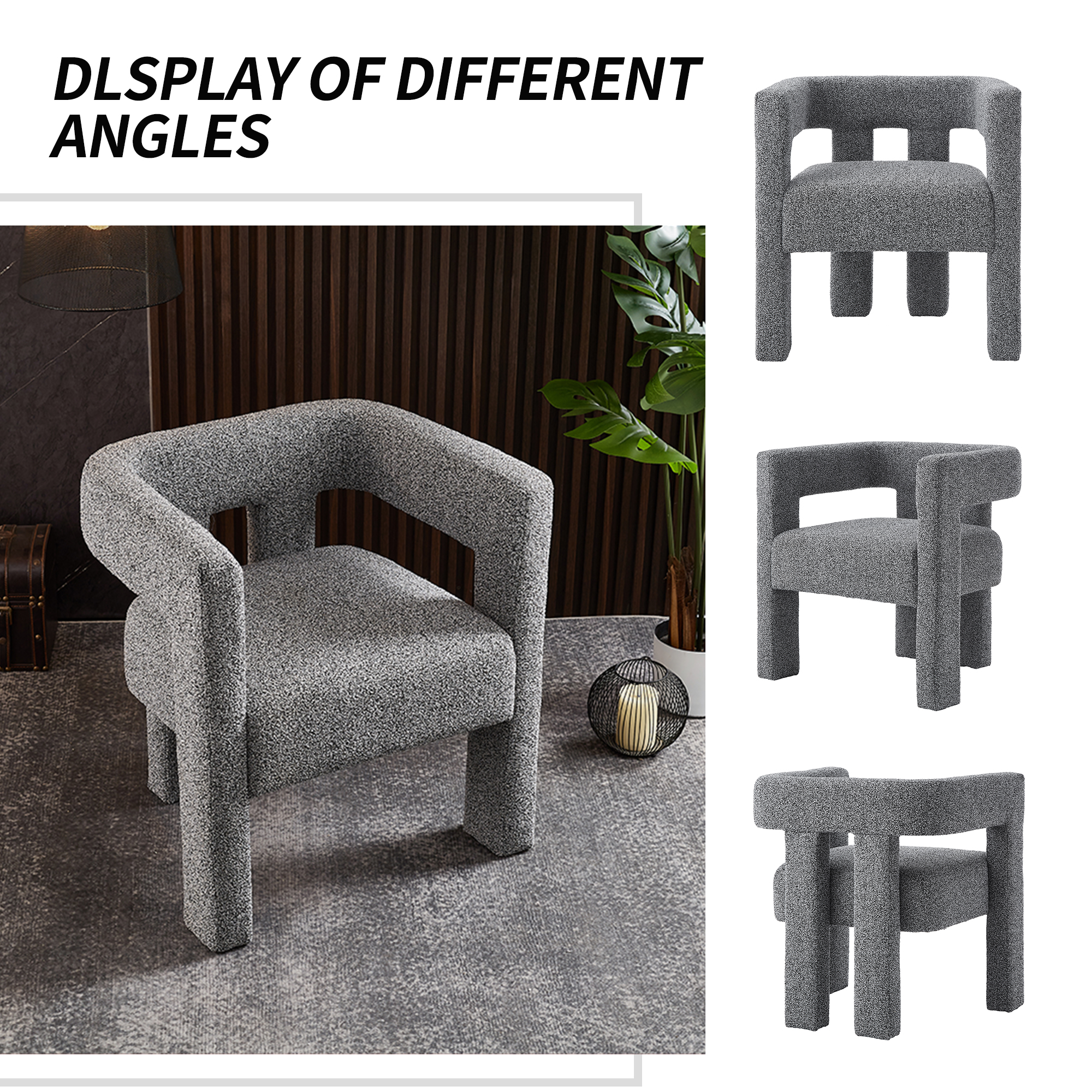 Mid Century Modern Dining Chairs with Arms, Upholstered Accent Chair for Living Room, Gray Dining Chair