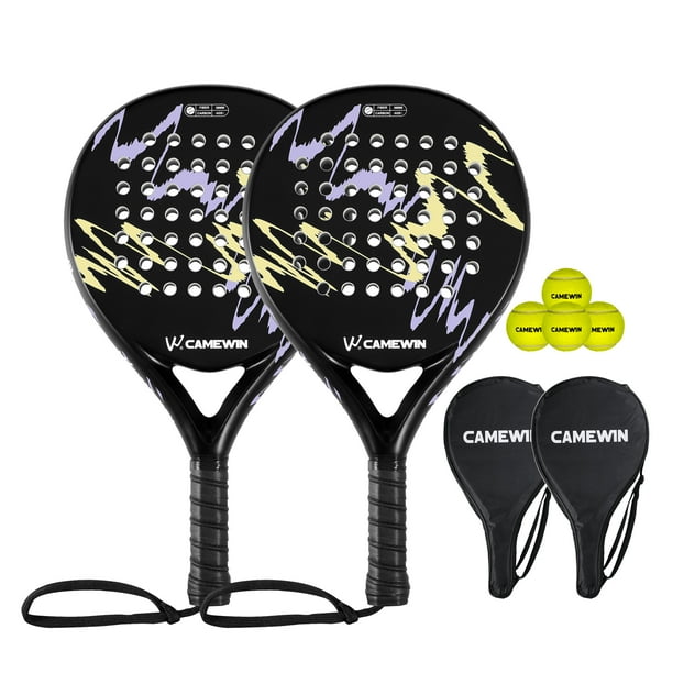 CAMEWIN 2 Palas de Pádel con Fundas, 2 Raquetas y 4 Pelotas,Kit de Raquetas para Pádel Fabricadas 100% Fibra de Carbono y Núcleo de Espuma Flexible de Memoria EVA, para Principiantes e Intermedios