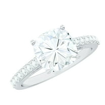 Rosec Jewels - 925 Sterling Silver Engagement Ring - 3 Carat Moissanite Ring for Women - D-VS1 Quality - 8 mm Cushion Cut Ring, US 7.00