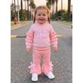 thumbnail image 5 of RUINIXCW Toddler Girl Fall Outfits Letter Bow Embroidered Ruffles Long Sleeve Crew Neck Sweatshirt and Flare Pants 2 Pieces Set, 5 of 8