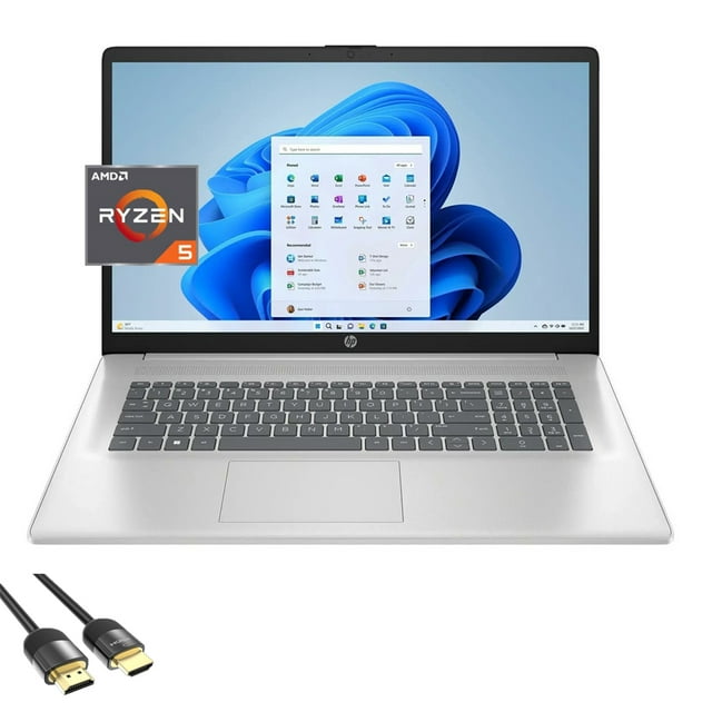 HP 17.3" FHD Laptop, 6-Core AMD Ryzen 5 7430U (beats i7-1255U), 8GB RAM, 512GB SSD, WebCam, KeyPad, WiFi6, USB-C, HDMI, PDG HDMI Cable, US Version KB, Win 11