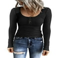 thumbnail image 3 of POINTERTECK T-Shirts Henley à Manches Longues pour Femmes, Ajustés, Col Rond, Tricot Côtelé, Gris Foncé m, 3 of 6