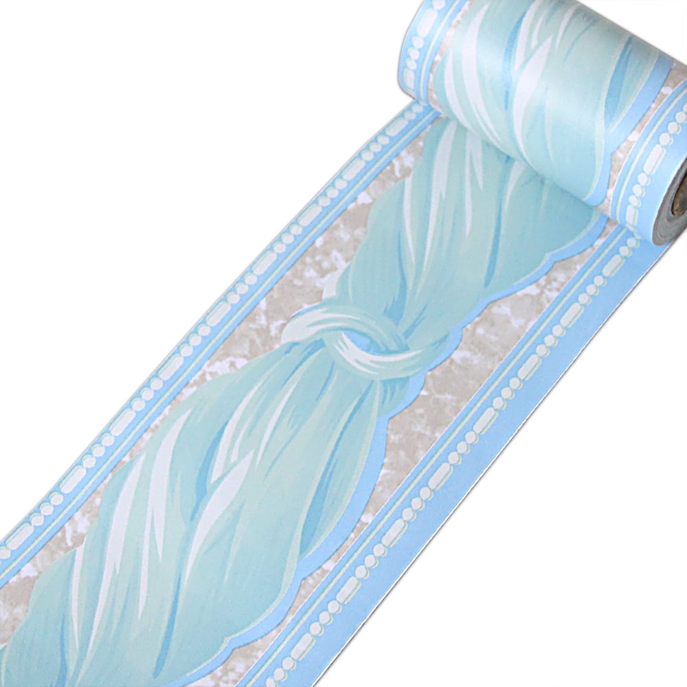 Yenhome Blue Wallpaper Border Self Stick Peel and Stick Wallpaper for Bathroom Laundry Kids Room 4in x 32.8ft Blue Silk Decor Wall Border
