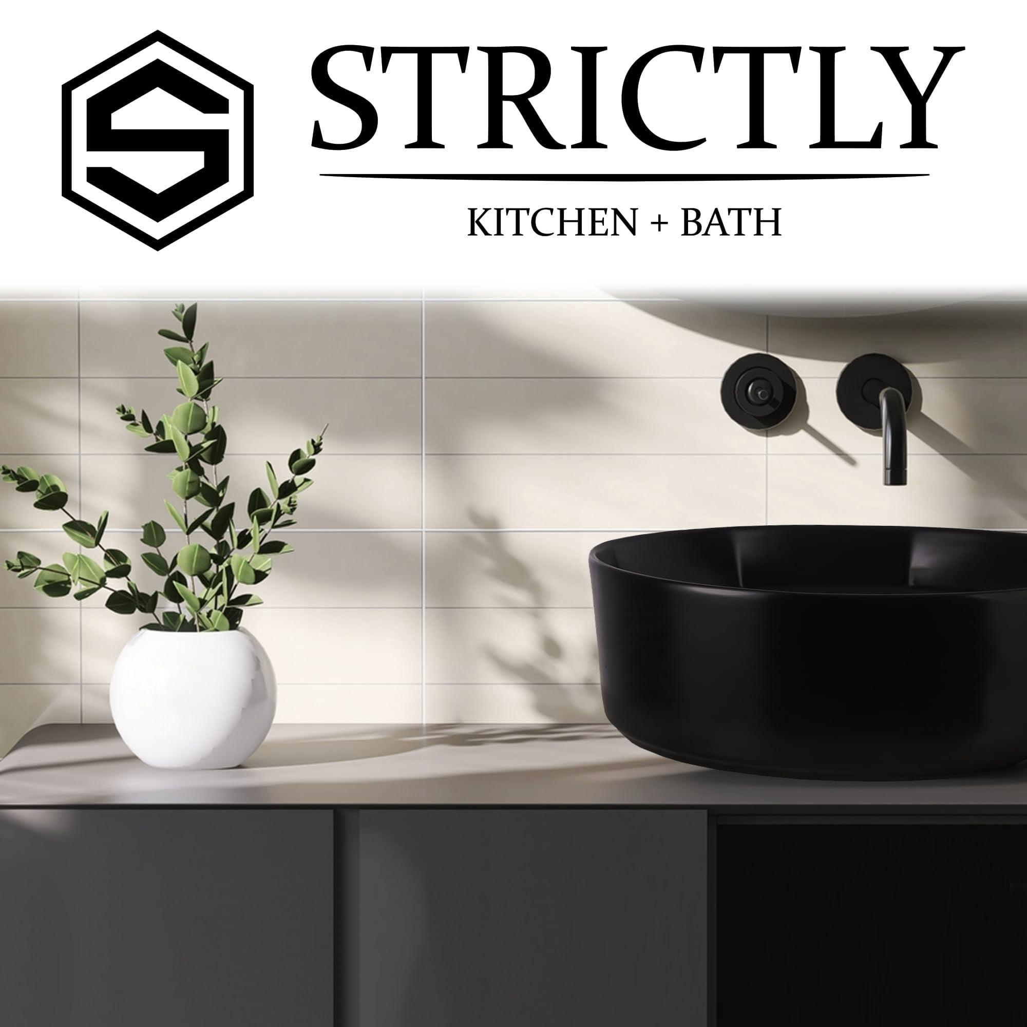 Strictly Sinks Round Ceramic Luxury Vessel Sink - 16 Inch Modern Countertop Bathroom Sink Black