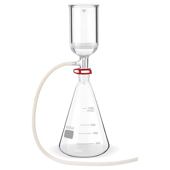 FOUR E's Scientific Funnel Filtering Kit, 1000ml Filter Bottle and 250ml Funnel, Lab Filtering Funnels, High Borosilicate Glass, 1L Lab Vacuum Filtration Apparatus with 100 Pieces of Filter Paper