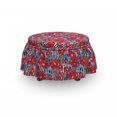 thumbnail image 3 of Floral Ottoman Cover, Budding Flowers and Stripes, 2 Piece Slipcover Set with Ruffle Skirt for Square Round Cube Footstool Decorative Home Accent, Standard Size, Dark Pink Sky Blue, by Ambesonne, 3 of 5