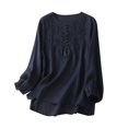 thumbnail image 2 of Yourumao Women's Embroidered Blouse Cotton Linen Puff Long Sleeve Crew Neck Peasant Boho Top Casual Loose Button-Down T Shirts, 2 of 9