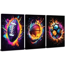 Colorful Soccer Posters for Boys Bedroom Watercolor Basketball Wall Hieng Football Canvas Prints Pictures for Kids Room Decor Cool Ball Themed Paintings for Teen Boys Playroom Nursery Decor
