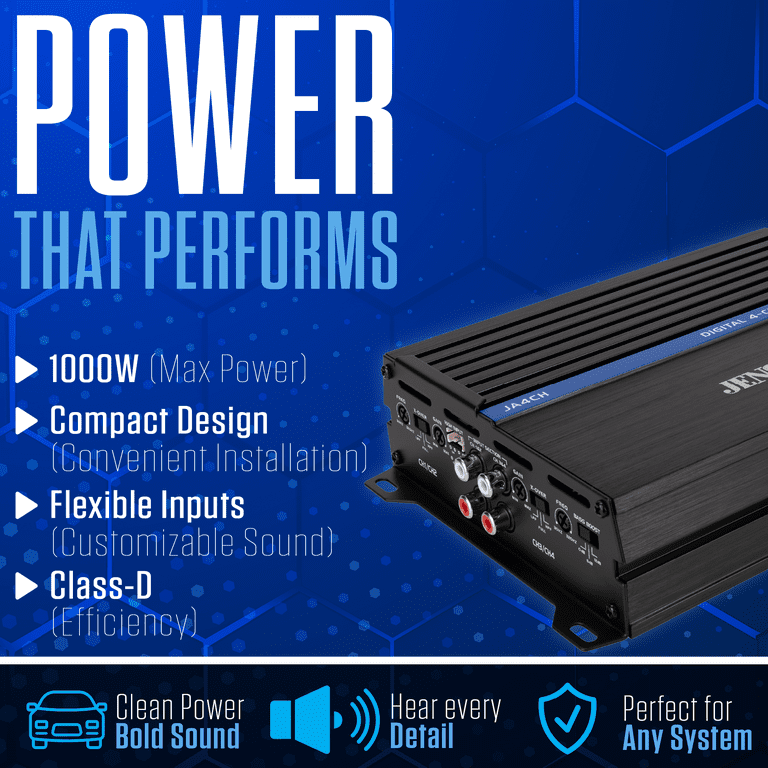 Jensen Class-D 4-Channel Amplifier, 1000 Watts Peak, Compact