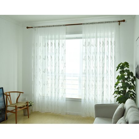 1pair 100 250cm Embroidery Leaves Feather Bedroom Curtain Tulle