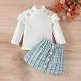 thumbnail image 2 of FAIWAD Girl's Skirt Set Long Sleeve Square Neck Ribbed Knitted Tops and Mini Skirt Cute 2 Piece Outfits, 2 of 7