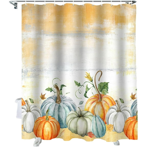 Fall Shower Curtain Harvest Pumpkins Shower Curtains for Bathroom Maple Leaves Abstract Painting Bath Curtains Sets for Autumn Thanksgiving Seasonal Bathroom Decor Fabric Waterproof 72 x 72 in