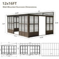 thumbnail image 3 of Domi 12' x 16' Wall-Mounted Sunroom, Aluminum Frame, PC Sloping Roof, Sliding Doors Galvanized Steel Sloping Roof, Moveable PC Screen, Outdoor Permanent Sun Room Lean to Gazebo for Deck Patio, 3 of 9