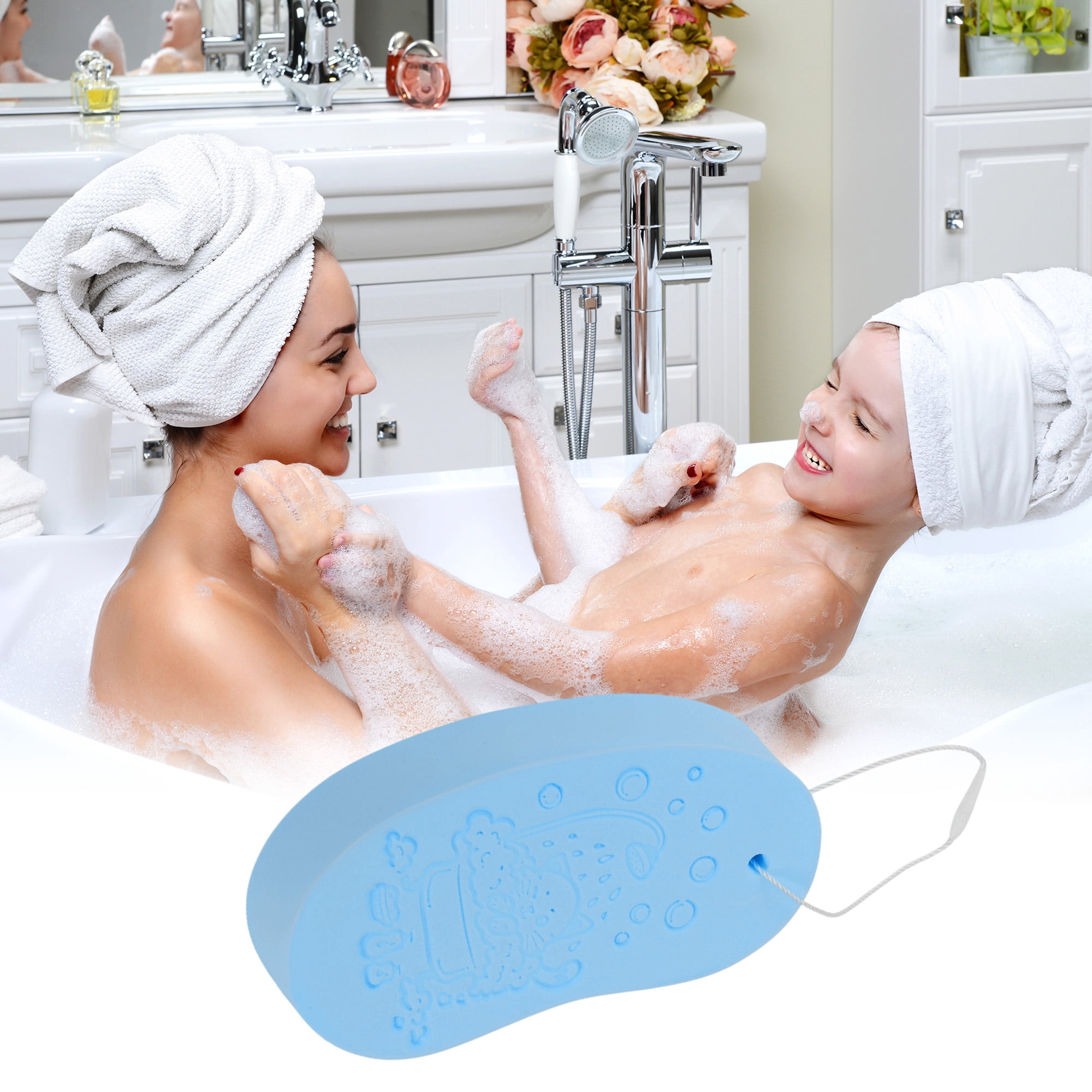 Unique Bargains Cat Pattern Bath Sponge Body Scrubber 1 Pc Sky Blue