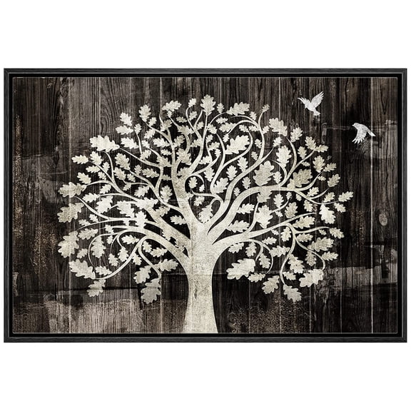 wall26 Framed Canvas Print Wall Art Wood Panel Botanical Tree Bird Tapestry Nature Wilderness Illustrations Modern Art Rustic Decorative Relax/Calm for Living Room, Bedroom, Office - 16"x24"