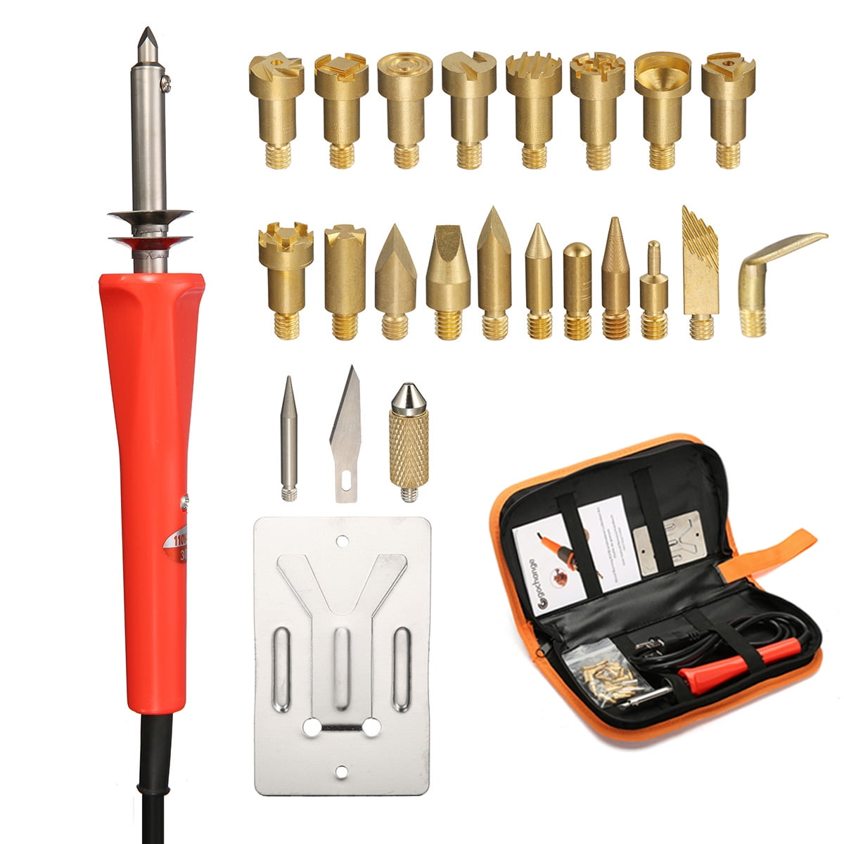 30W 24PCS Wood Pyrography Tool Set Wood Burning Kit Woodburning Tips