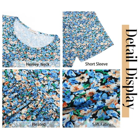 Fantaslook Women Tunic Tops Casual Henley Short Sleeve Shirts Floral Blouses Loose Summer Tops