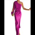thumbnail image 3 of Vestido de Cóctel para Mujer, con un Solo Hombro, Larga y Abertura Alta, para Fiesta de Boda Rosa Roja L, 3 of 8