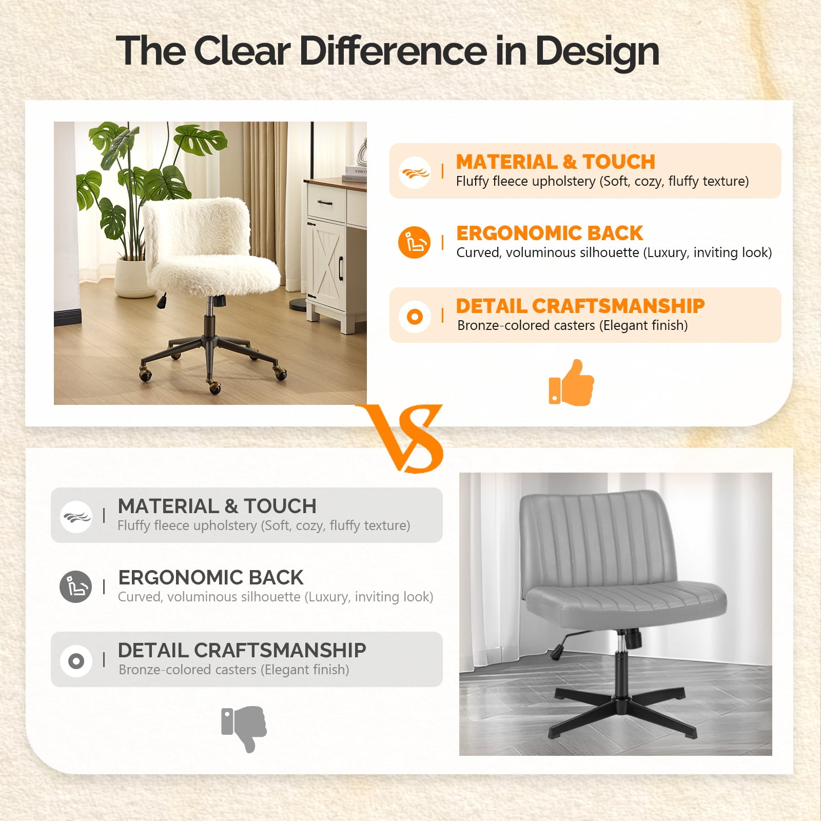 Ktaxon Vanity Chair, Adjustable Desk Chair with Metal Base and Swiveel Casters, Long Pile Fabric Makeup Chair for Women, Ideal for Office,Study and Home White