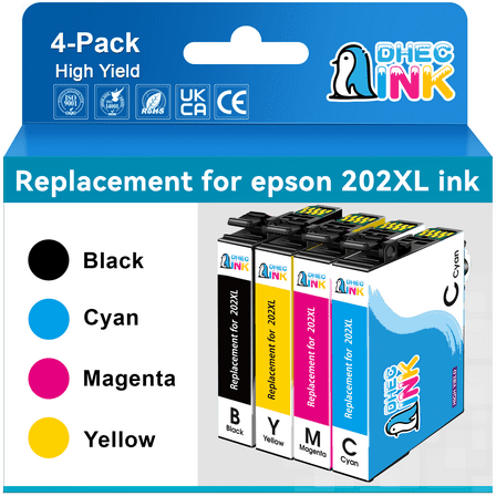202 Ink Cartridges Replacement for Epson 202XL Ink Cartridges for WF-2860 XP-5100 Printer (4 Pack)