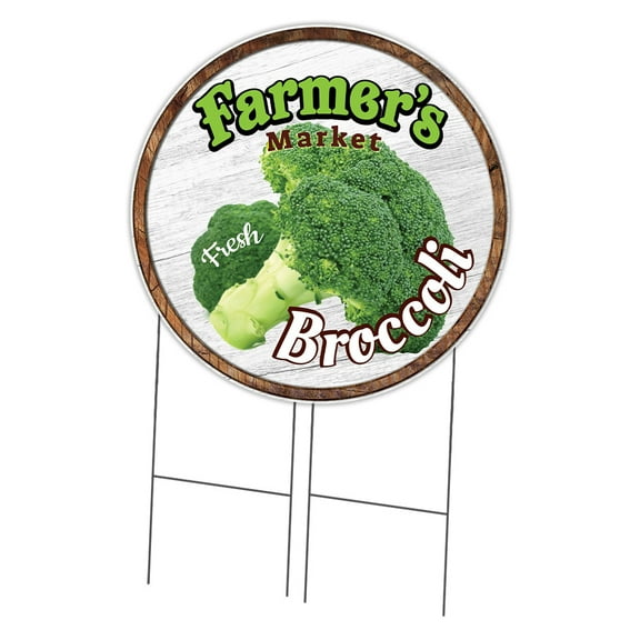 SignMission Corrugated Plastic Sign With Stakes 36" Circular - Farmer's Market Broccoli | Coroplast Yard Sign With Stake |  Made in the USA