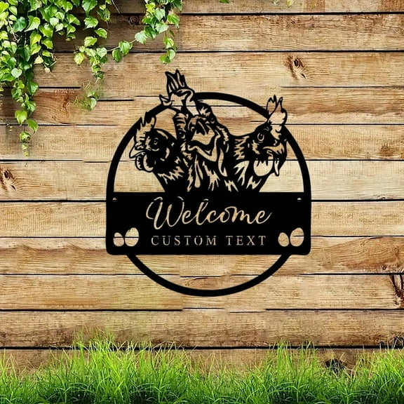 Personalized Custom Name Address Metal Chicken Farm Sign Plaque for Farmhouse Housewarming Gift Animal House Wall Art Decor