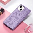 thumbnail image 4 of Wallet Case for iPhone 15 Plus, Lovely Cute Animal Embossed Pattern Cartoon PU Leather Flip Cover with Card Slots Cash Holder Kickstand Magnetic Clasp Shockproof Case, Purple, 4 of 6