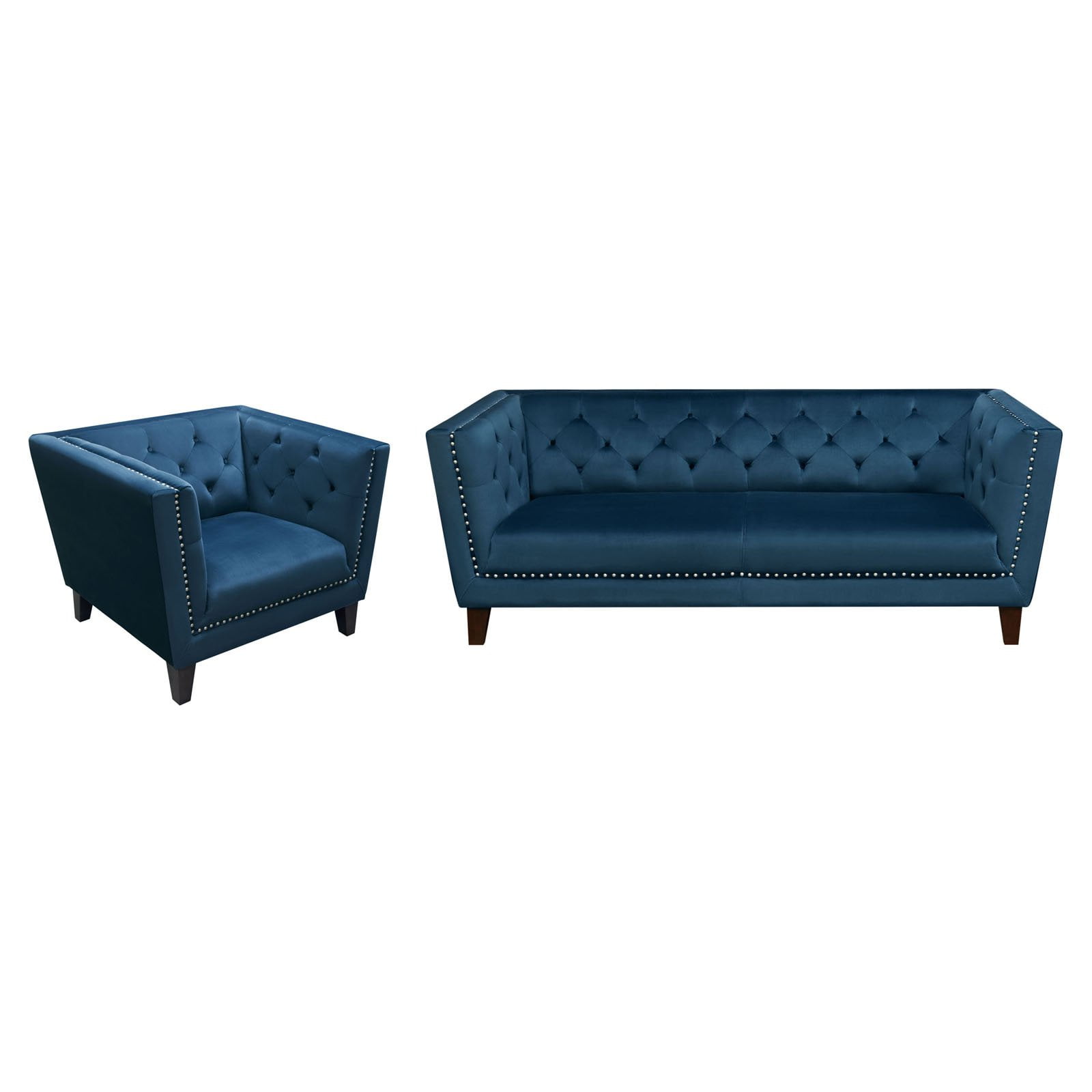 Diamond Sofa Grand Tufted Back Sofa and Chair Set with Nail Head Accent