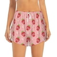 thumbnail image 2 of Xecao's Strawberries for a double-layer running short for women, perfect for gym, tennis, and more, featuring a convenient pocket., 2 of 9