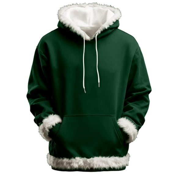 Women's Sweatshirt Thicken Fall Drawstring Sweatshirt win Fluffy Trim Green S