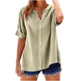 thumbnail image 3 of Tops Henley,Camiseta informal de manga corta con cuello redondo para mujer, mezcla de algodón y lino, blusa holgada para verano, para usar en casa, sopatenor, 3 of 8