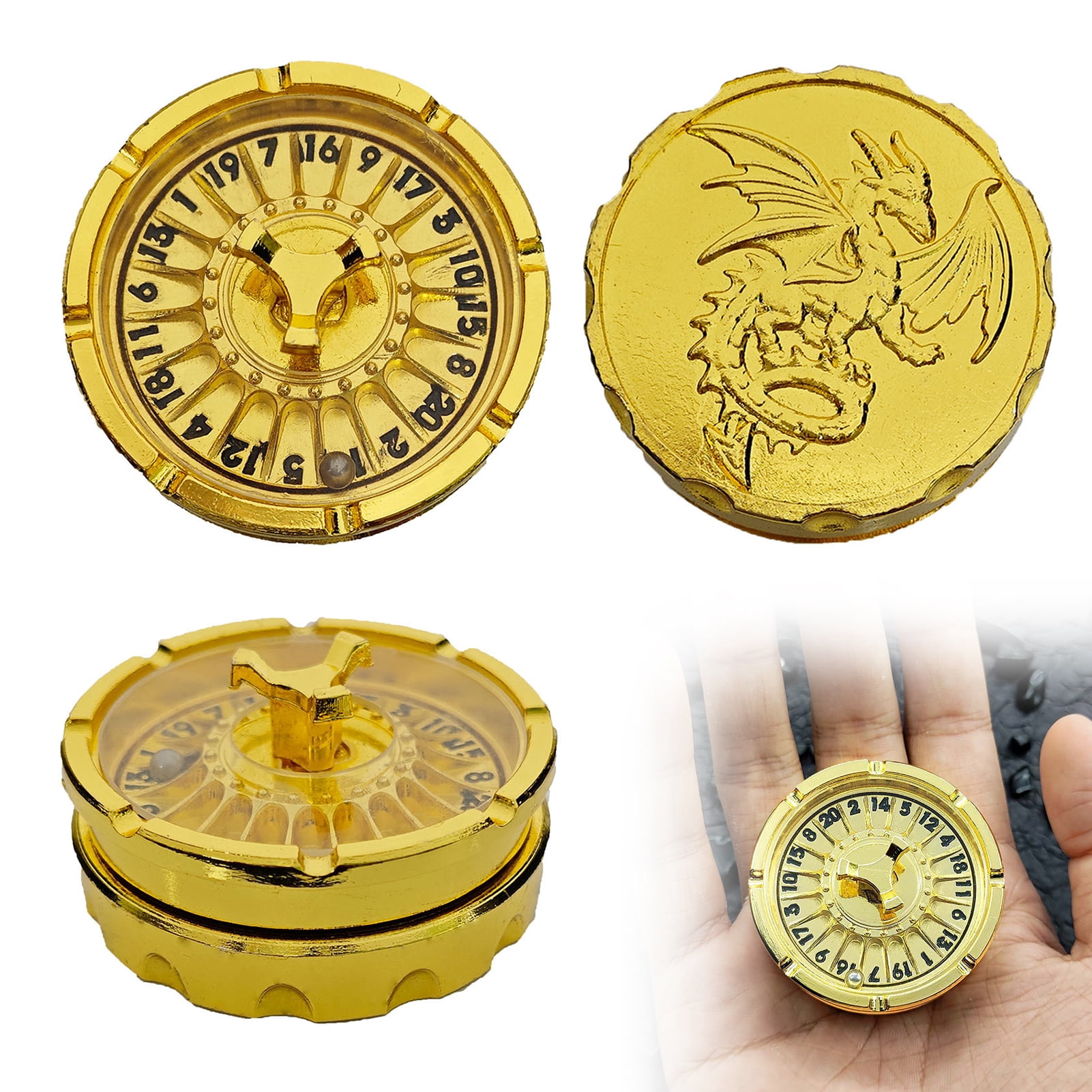 YIFAEUX D20 Roulette Dice Fidget Spinner Heavy Duty Zinc Alloy Vintage Dragon Rotatable Fingertip Gyro Metal Dice RPG Role Playing Game Props