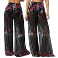 thumbnail image 3 of Pantalones Anchos de Cintura Alta con Elástico para Mujer, Pantalones Casuales Largos para Estar en Casa Rosa Roja L, 3 of 6