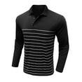 thumbnail image 4 of Aimik Long Sleeve Polo Shirts for Men S - 2Xl Slim Fit Collared Cotton Blend Full Sleeve Casual Workwear Shirt Sporty Striped Printed Lapel Polo Shirts-Black L, 4 of 6