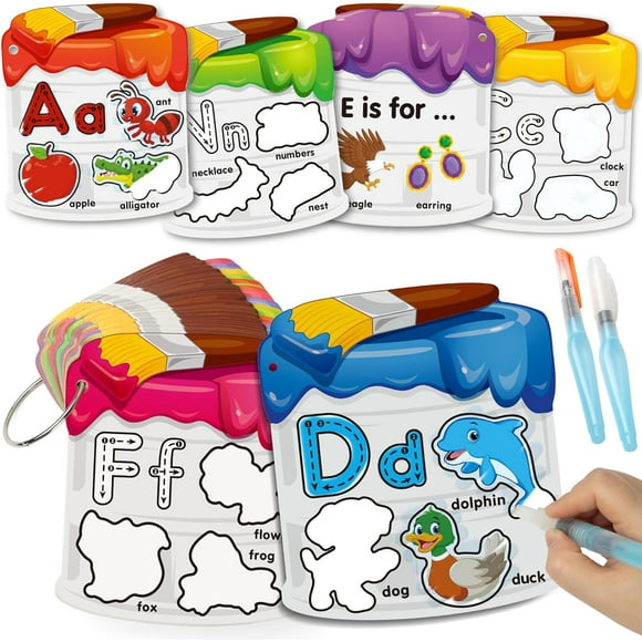Water Painting Cards with Learning Alphabet, Reusable Aqua Painting Doddle Vocabulary Flash Cards, ABC Words Learning Educational Montessori Toy Gift for 3 4 5 Year Old Kids