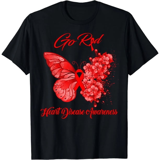 Playera de Mujer con Mariposa Roja para Concientizar sobre Enfermedades del Corazón