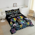 thumbnail image 4 of Rainbow Love Comforter Set Queen Size,Peace Theme Quotes Bedding Set 3Pcs Adult Room Decor,Abstract Floral Leaves Quilt Set Black Reversible Duvet Insert,2 Pillowcases, 4 of 7