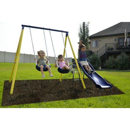 Sportspower Power Play Time Metal Swing Set with 5ft Heavy Duty Slide and Two