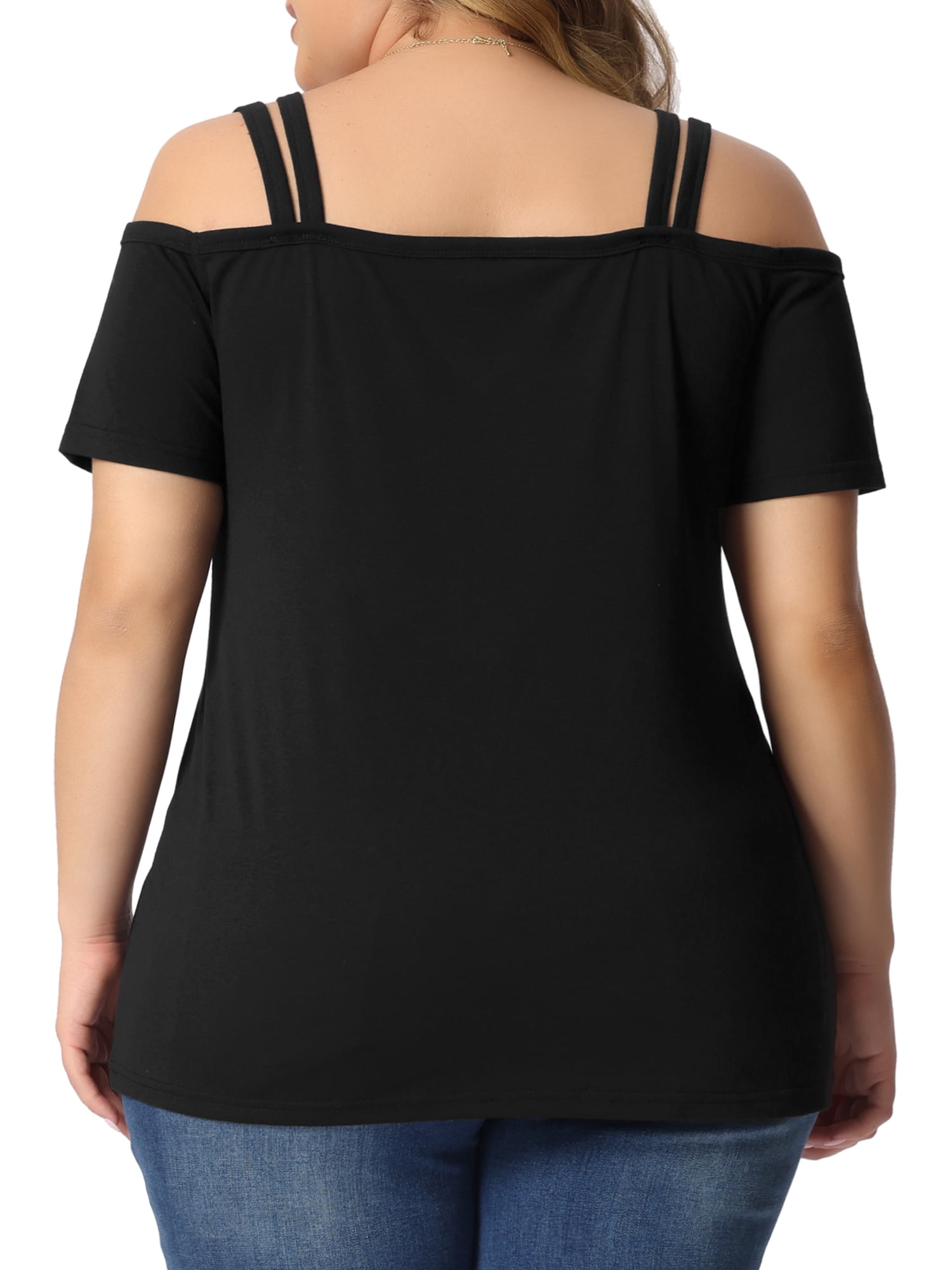 DARING DIVA Women's Plus Short Sleeve Cold Shoulder Tops Blouses Shirt 4X Black